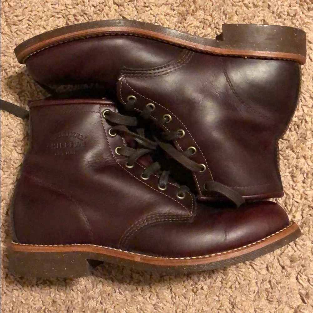 Original Chippewa mahogany leather boots.